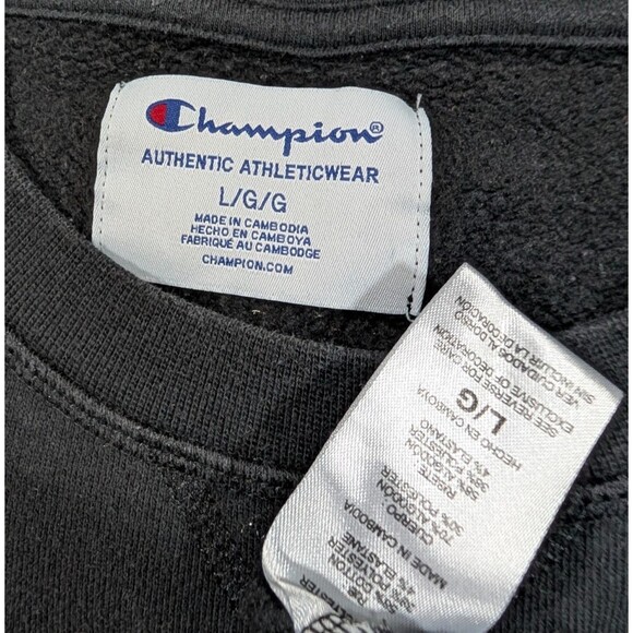 Champion Men's Large Reverse Weave Heavyweight Crew Neck Black Sweatshirt Logo - Picture 4 of 7